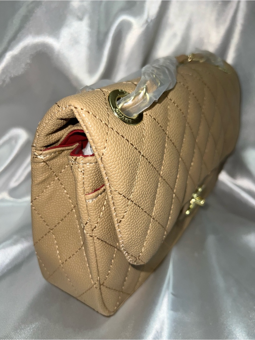 C-Quilted Top-Handle Flap Bag in Beige - Picture 2 of 5